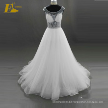 ED Bridal 2017 Elegant Stunning Crystal Cap Sleeve Lace-Up Back Beaded Organza Alibaba Wedding Dress